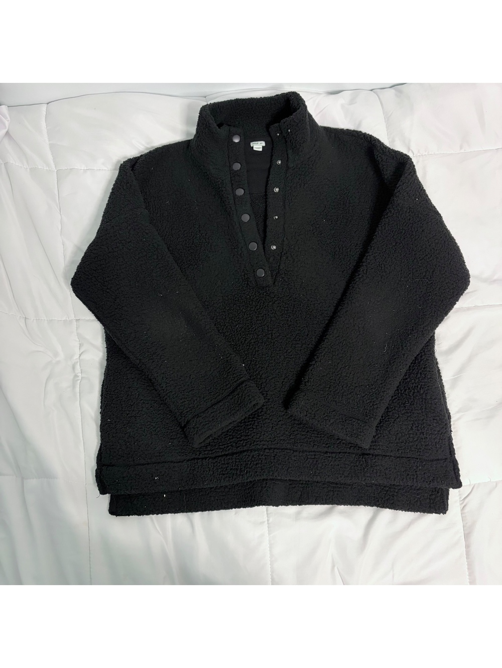 Aerie Black Soft Sherpa Quarter Button Up Sweater Medium